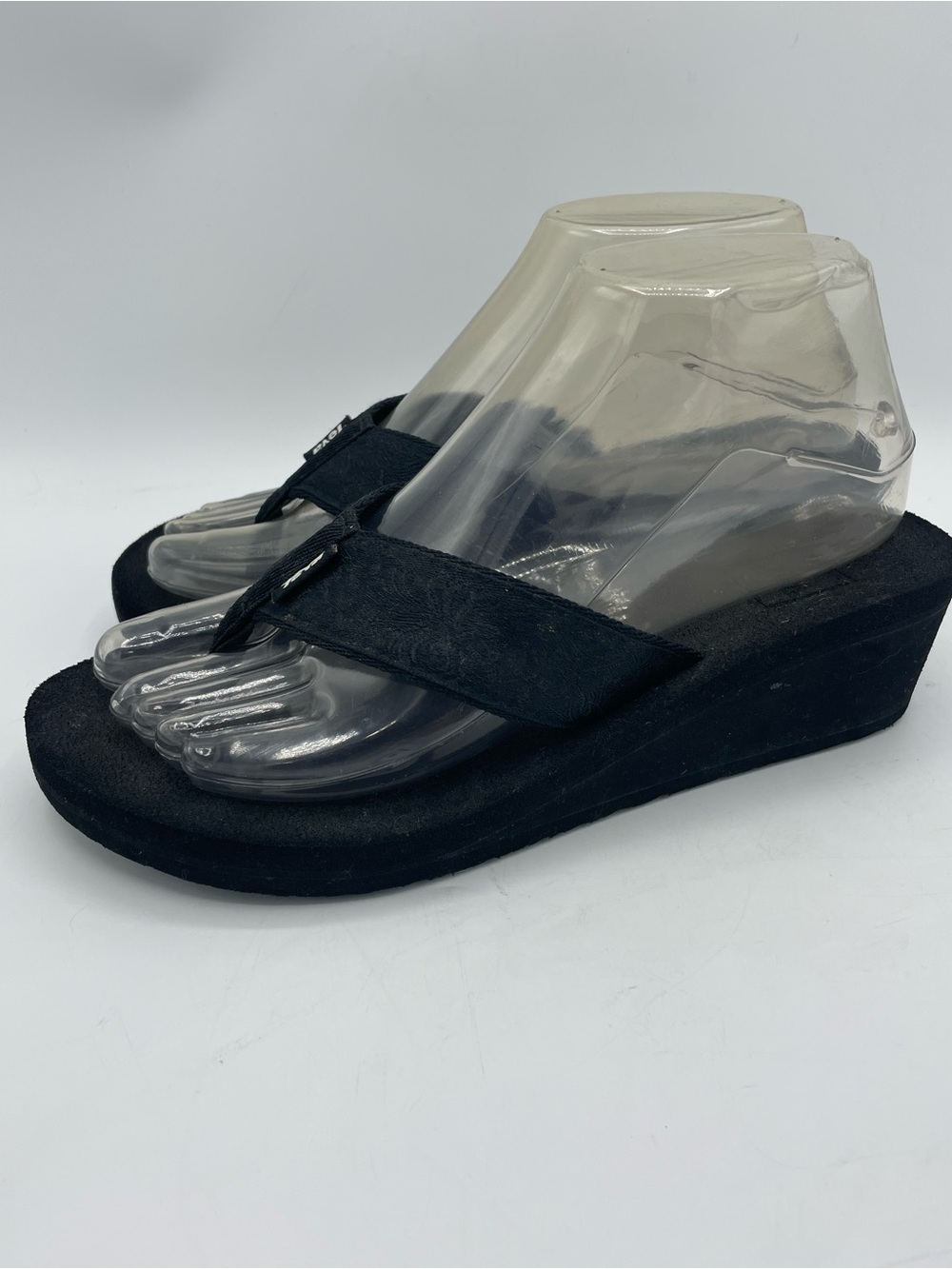 Teva Black Suede Wedge Thong Sandals